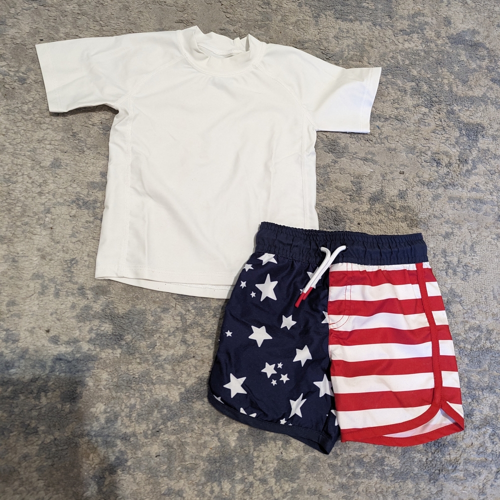 Cat & Jack Red and White Swim Trunks with Elastic Waist